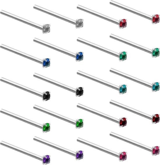 Punti di Piercing in Acciaio Inossidabile (20 pezzi) - Set di Gioielli in Cristallo per Tragus e Labbra - Adatti per Uomo e Donna - 1,8 mm - Set con Finestra in Acciaio Inossidabile.