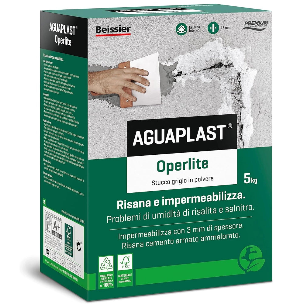 Aguaplast operlite stucco impermeabile risanante in polvere *** formato 5 kg, confezione 1