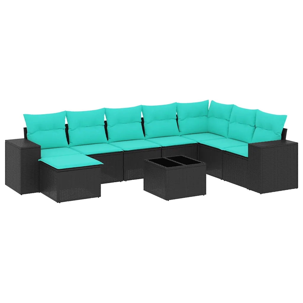 Set Divani da Giardino 9 pz con Cuscini Nero in Polyrattan 3222966