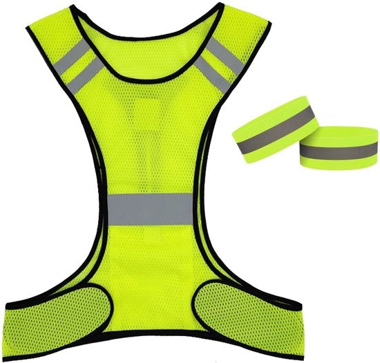 Vestimento di Sicurezza Riflettente per Bicicletta - Fluorescente Giallo - Adattabile Al Torace - Incluso Riflettore Armonico
