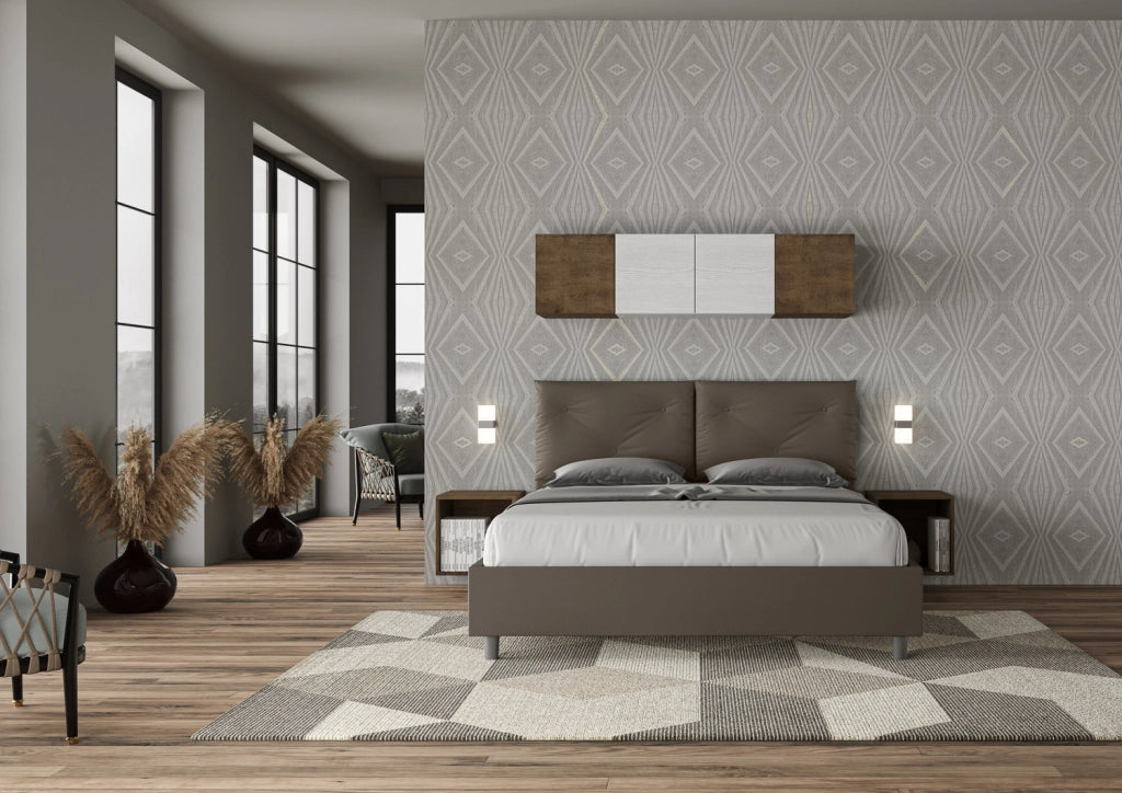 BS COM Letto matrimoniale contenitore imbottito 160x190 similpelle cappuccino