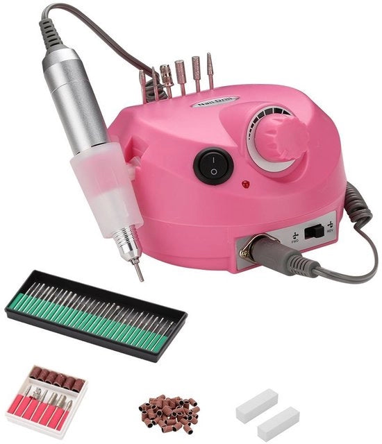 Set di manicure e pedicure elettrico - 30000 RPM Desktop - 6x coppe abrasive standard - rotazione a sinistra e destra - rosa - per manicure e pedicure
