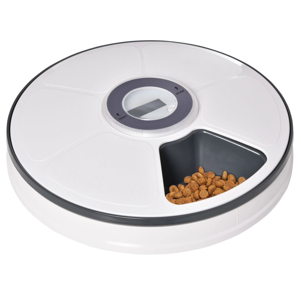 EasyComfort Distributore Automatico Cibo Cani e Gatti, 6 Pasti Ciotole con Timer e Display LED a Batterie, Dispenser Cibo per Piccoli Animali con Musica