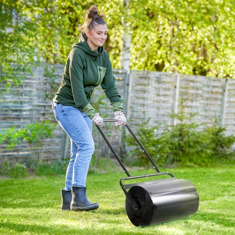 Rullo da giardino con impugnatura a U, diametro 32 cm, capacit¨¤ 38 litri d'acqua o 62 kg di sabbia, in metallo, nero, 57x32,5x107 cm, per un prato