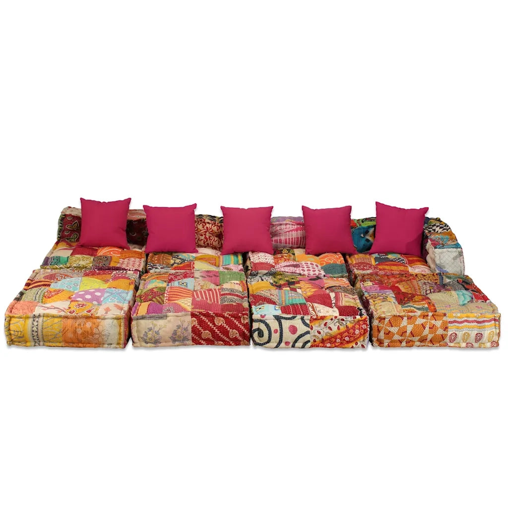 Pouf Modulare a 4 Posti in Tessuto Patchwork 244981