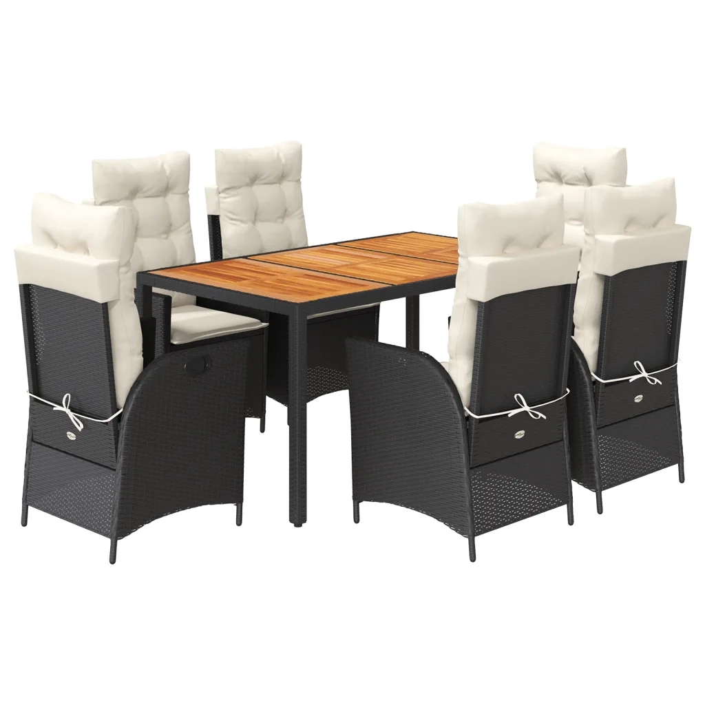 Set da Pranzo da Giardino 7 pz Nero con Cuscini in Polyrattan 3213090