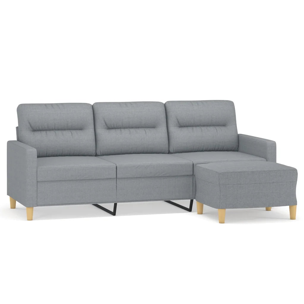 Divano a 3 Posti con Poggiapiedi Grigio Chiaro 180cm in Tessuto 3201073