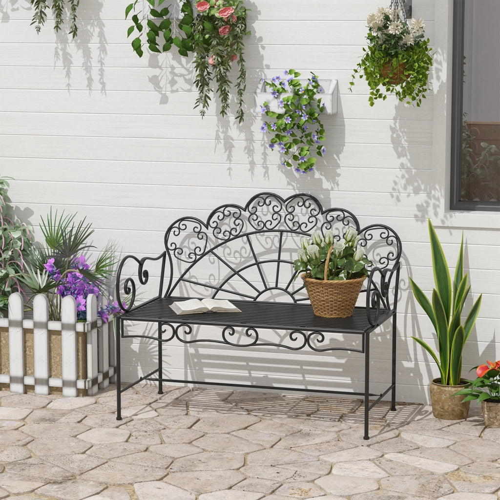 Banc de jardin 2 places en m¨¦tal 107 x 55 5 x 90 5 cm Robuste en inox r¨¦sistant aux intemp¨¦ries pour balcon de jardin Park Black