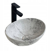 Lavabo da appoggio in ceramica da posizionare su piano in pietra grigia marmo rotondo