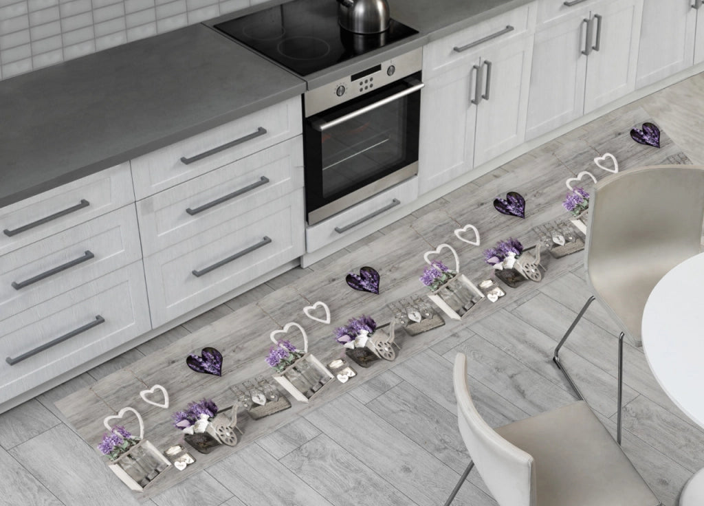 Tappeto Passatoia Cucina Antiscivolo Sottolavello Lavanda Cuor Carretto Grigio - 50x230 - Grigio