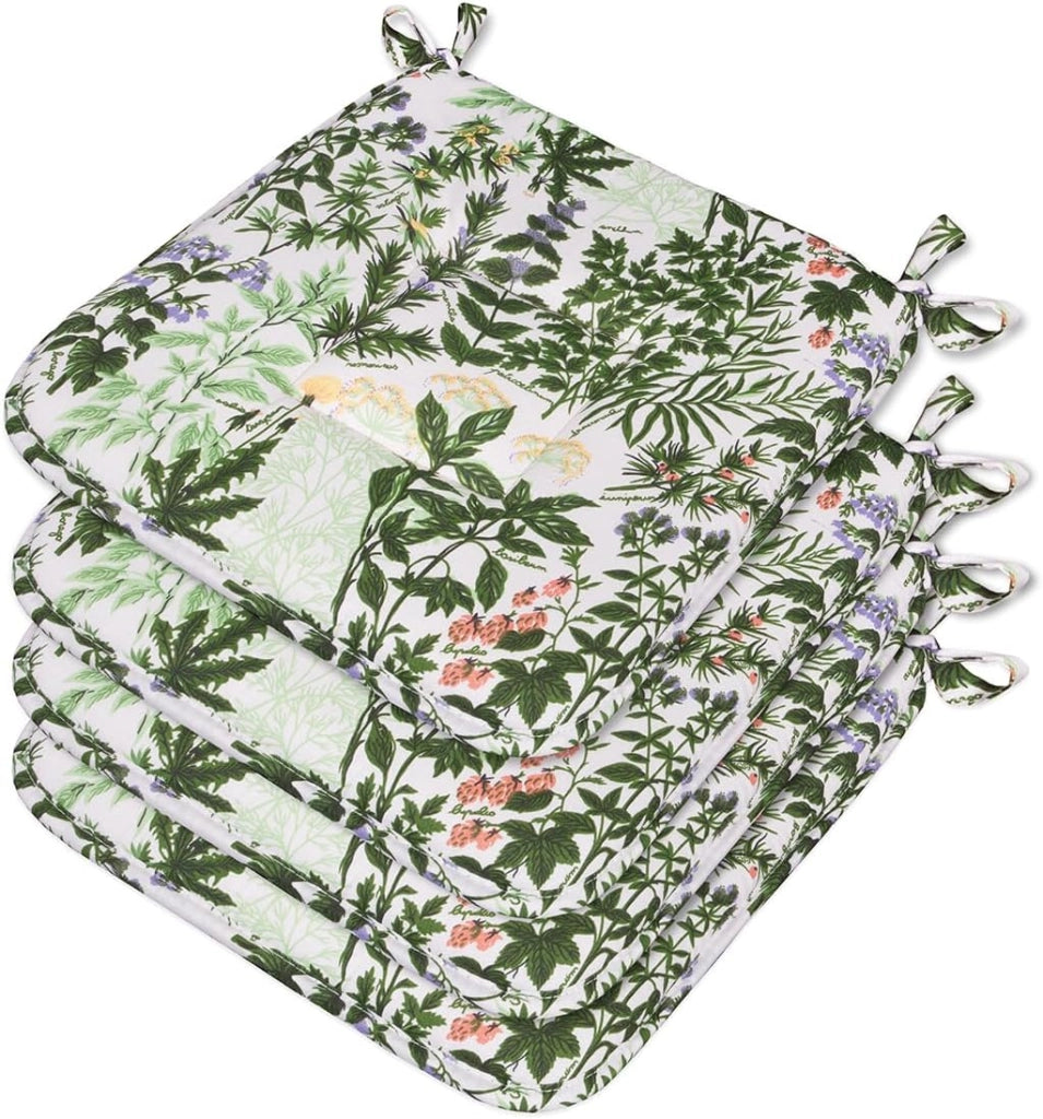 Set 4 Cuscini Sedia Erba Verde Cotone Lavabili Morbidi Universali Coprisedie Con Lacci