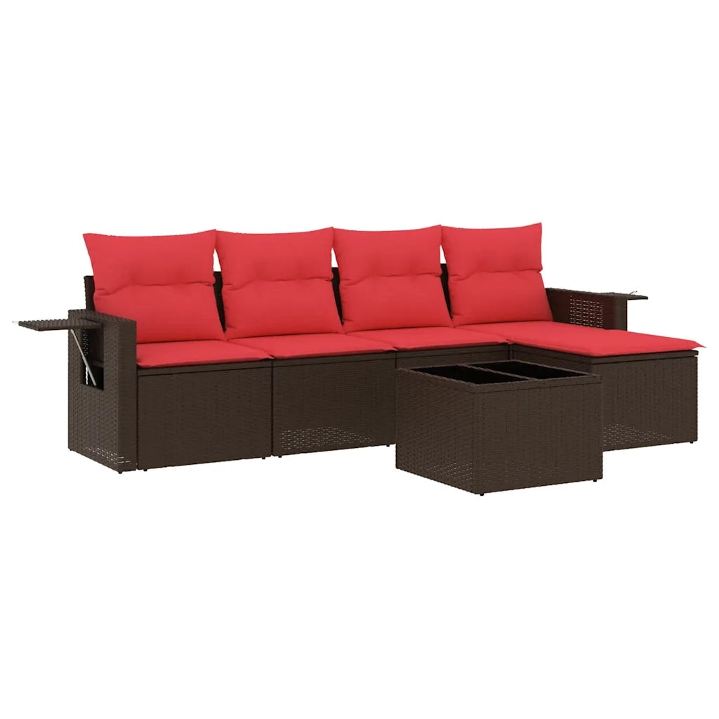 Set Divani da Giardino 6 pz con Cuscini Marrone in Polyrattan 3220103