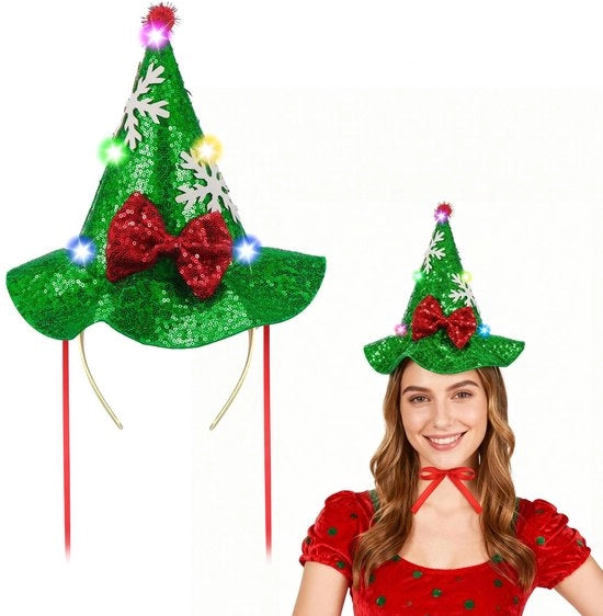 Cappello di Natale con 4 modalità di lampeggiamento - Cappello luminoso di Natale - Cappello divertente di Natale - Design unico - Inclusa fascia per la testa - Adatto per adulti e bambini