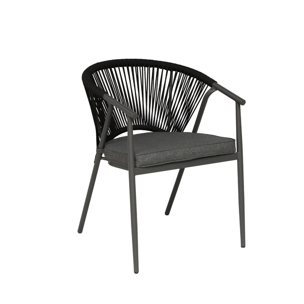 Set 4 sedie da giardino impilabili in acciaio e corde, nero