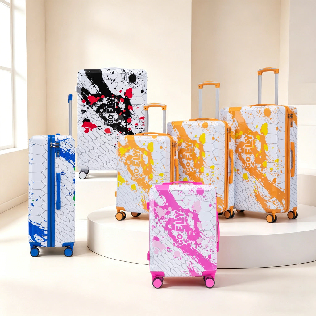 Set di 3 valigie rigide con stampa a spruzzi e serratura a combinazione in pc rosa 20 × 24 × 28 pollici