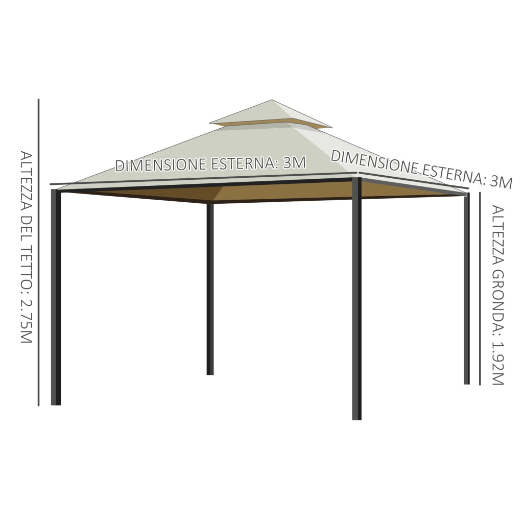 EasyComfort Gazebo da Giardino 3 x 3m con 4 Tende Laterali e Doppio Tetto Beige