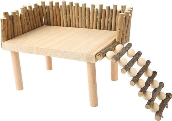 Piattaforma per hamster con scala, giocattoli per hamster in legno, parco giochi per piccoli animali - piattaforma di attività ludiche per hamster con recinzione per piccoli animali - adatto per pappagallo, gerbillo, scoiattolo, ratto - gatto dorato.