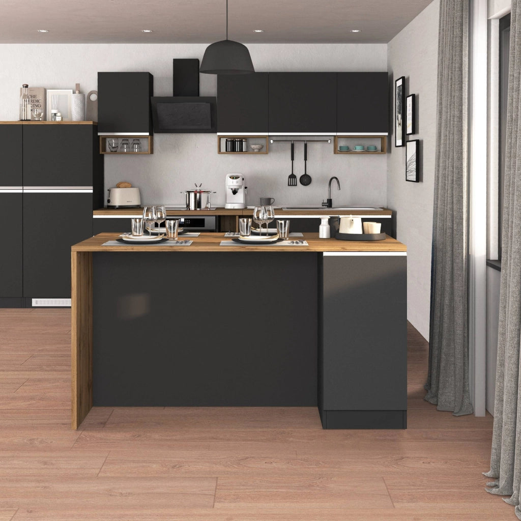 WHOUS Isola da cucina Sole a 2 ante antracite opaco/rovere 160x90x90 cm