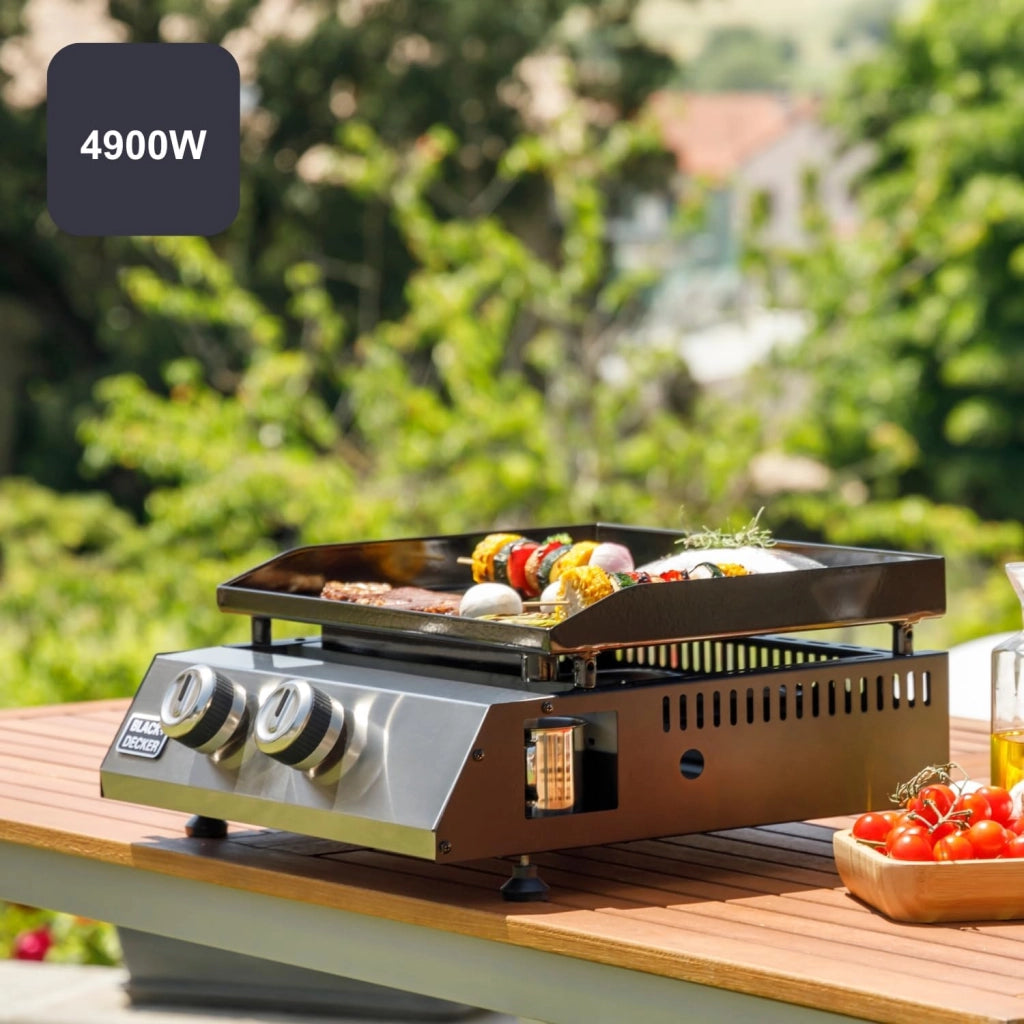Black + decker bxop4900e plancha piastra a gas 2 bruciatori, piastra in acciaio smaltato, piedini regolabili