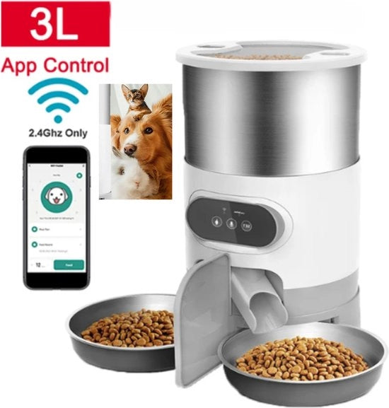 Ciotola per Animali Domestici - Ciotola per Cani - Ciotola per Gatti - Ciotola - Ciotola Standard - Animali Domestici - Regolazione via App - 3L - Argento/Bianco