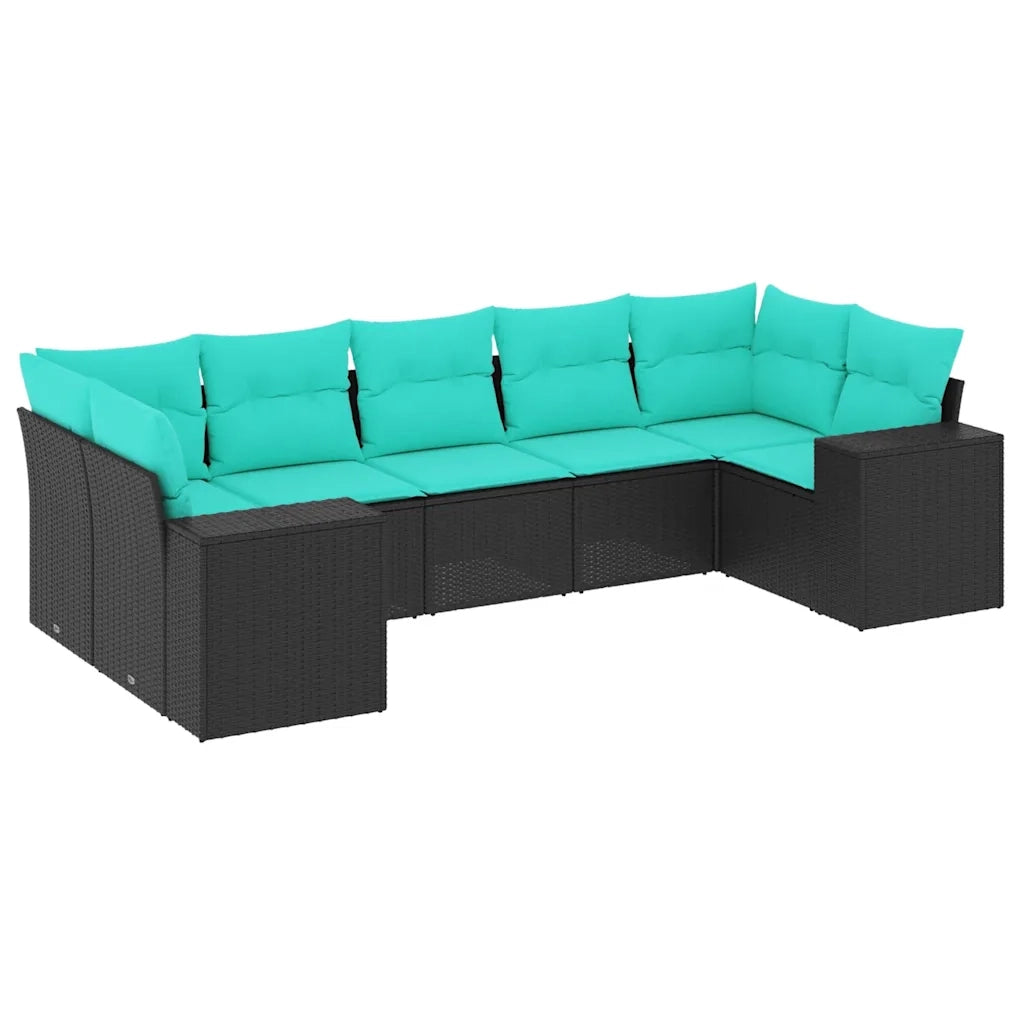 Set Divani da Giardino 7 pz con Cuscini Nero in Polyrattan 3222986