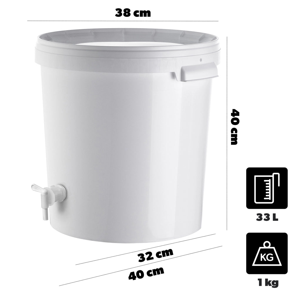 Contenitore di fermentazione KADAX da 33 litri, secchiello per vino, liquori e birra, con coperchio e rubinetto.