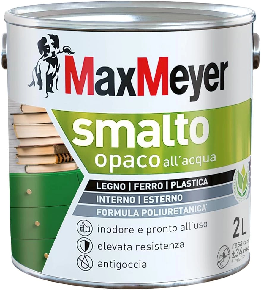 Smalto All'Acqua Poliuretanico con Finitura Opaca, Colore Nero, 2L