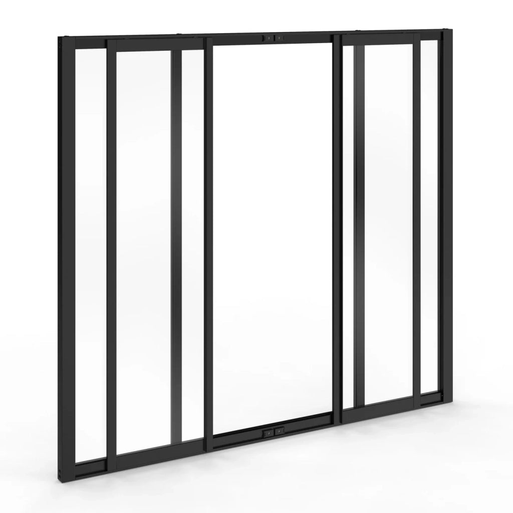 IDMarket - Tetto in vetro dell'officina scorrevole a 4 pannelli L. 120 x H.108 cm in metallo nero e vetro temperato