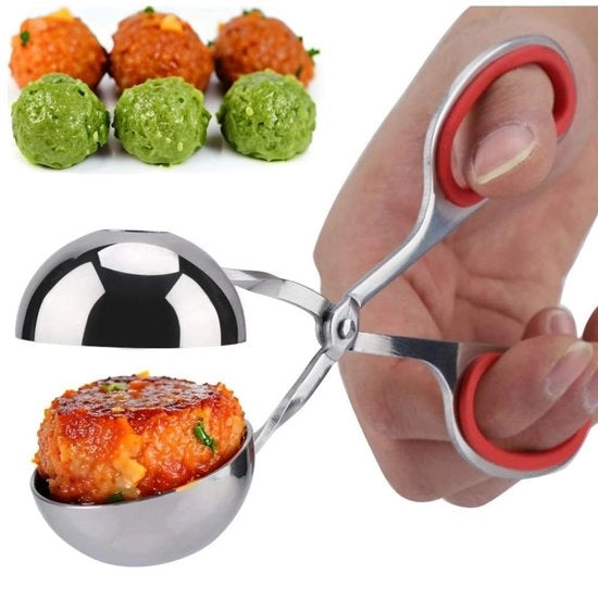 Fabbricante di Polpette di Carne - Design Ergonomico - Colore Rosso - Materiale Antiacquoso - Adatto per Polpette di Carne e Polpette di Riso