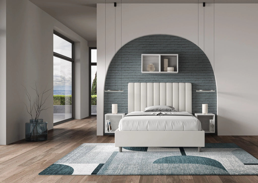 BS COM Letto una piazza e mezza con rete imbottito 120x190 similpelle bianco