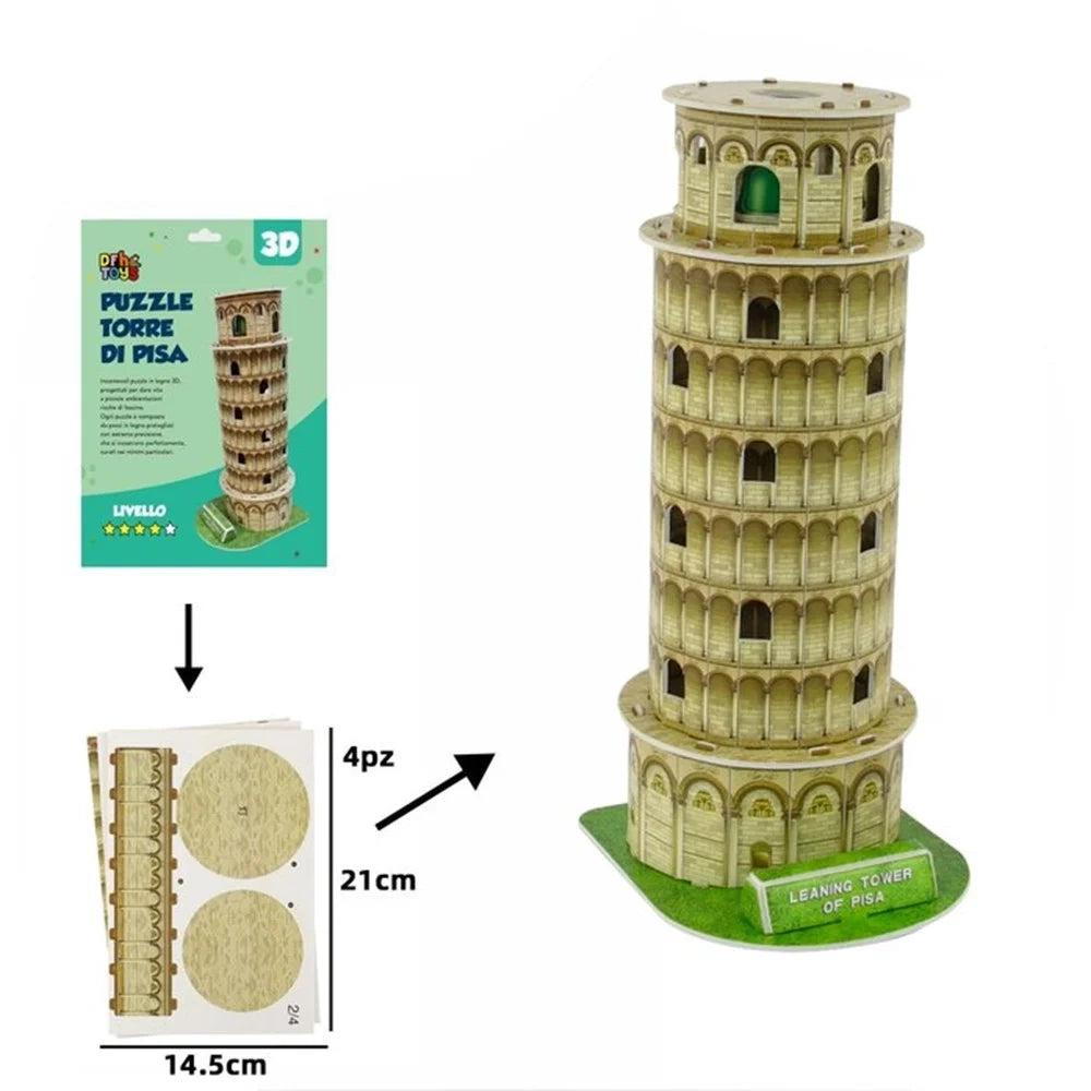 Trade Shop - Kit Puzzle 3d Forma Torre Di Pisa In Miniatura Per Bambini Costruzione Fai Da Te 32399 -