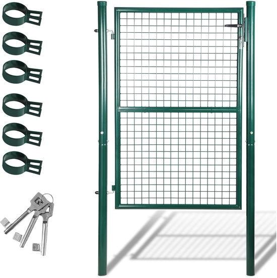 Porta di accesso in acciaio verniciato a specchio per giardino, porta metallica per giardino, porta per ingresso, porta di sicurezza per giardino, porta di accesso in acciaio, porta per giardino 150x100 cm, porta con tubo in acciaio inox rondo.