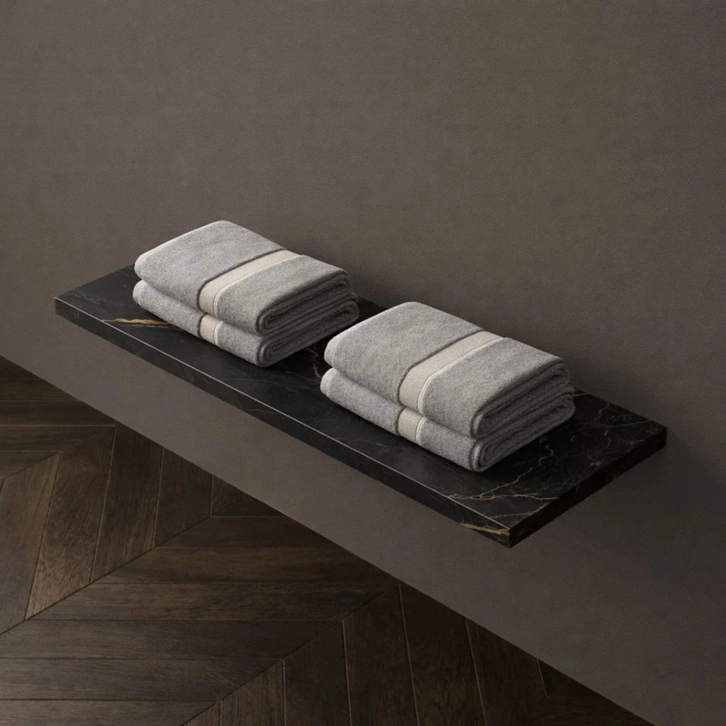 Mensola inferiore per lavabo sospeso freya in artificial stone colore nero e nocciola venato *** finitura- nero, conf...