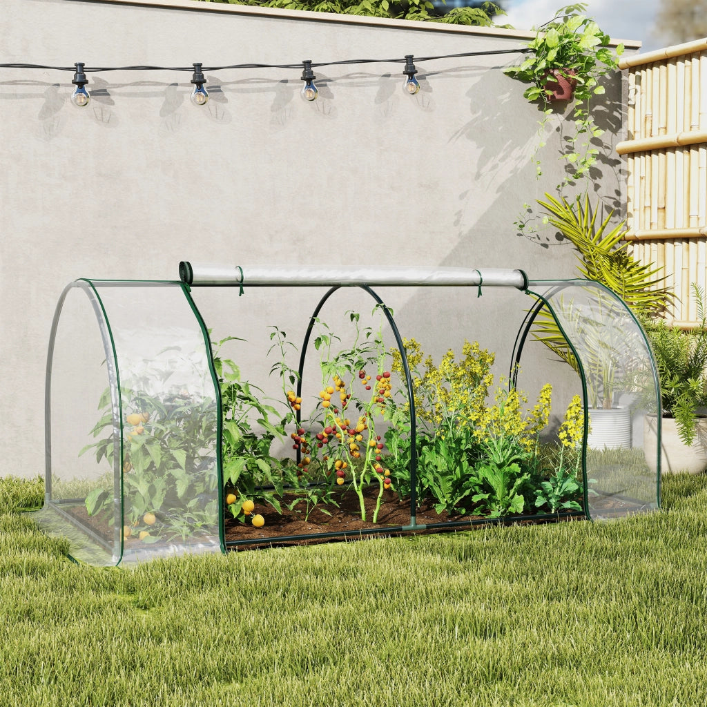 EasyComfort Serra da giardino a Tunnel in Acciaio e con Copertura in PVC, 200x100x80 cm, Trasparente e Verde