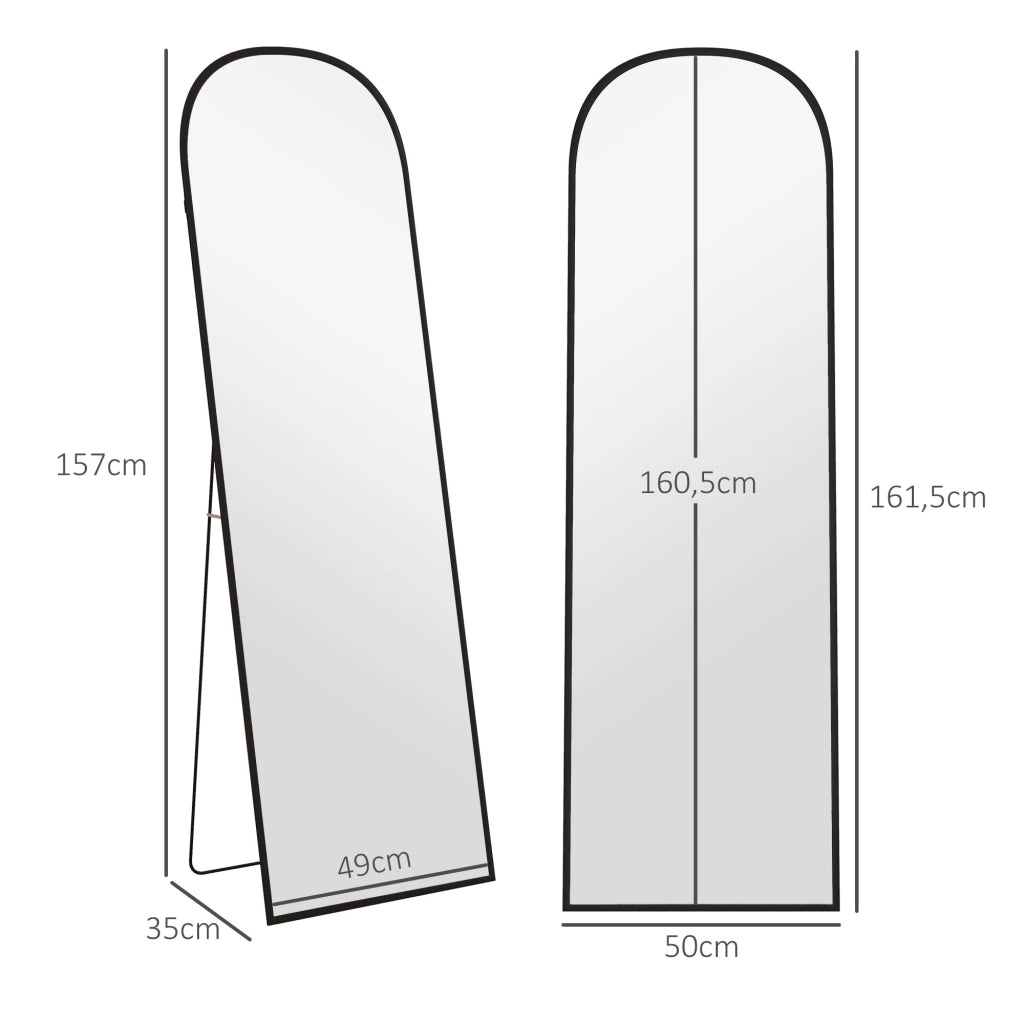 Specchio da Parete con Supporto ¨C Minimal ¨C Nero Aluminio 50x161.5 cm