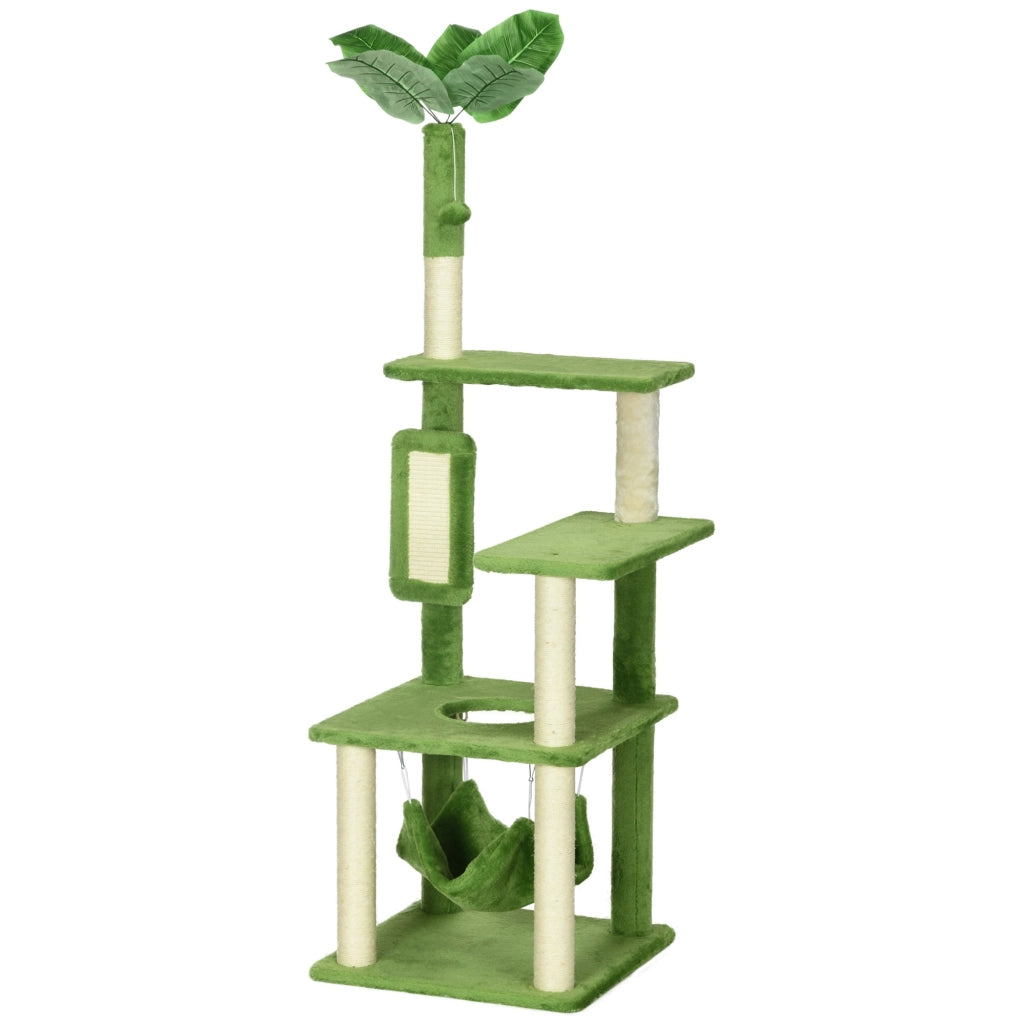 EasyComfort Albero Tiragraffi per Gatti con Amaca, Pallina e Tiragraffi in Sisal, 49x49x142cm, Verde