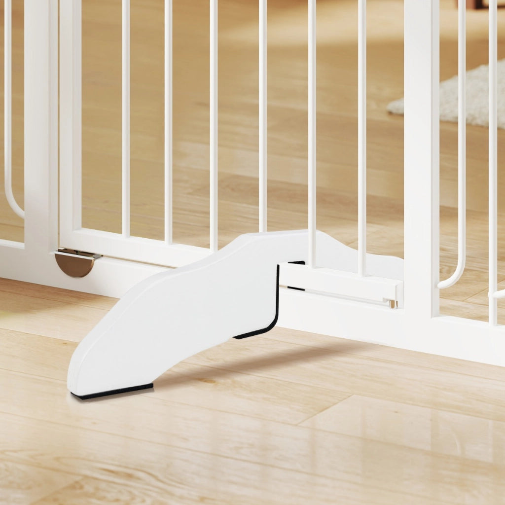 Set di 2 piedini di supporto in legno di pino per cancello per animali, Piedini di supporto con pannelli Bianco