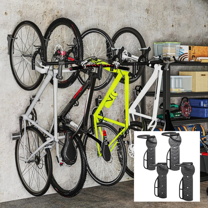 Set di 4 portabiciclette verticali da parete con portata di 30 kg, pieghevoli, per 4 biciclette, adatti a bici da strada, MTB e e-bike, per garage e
