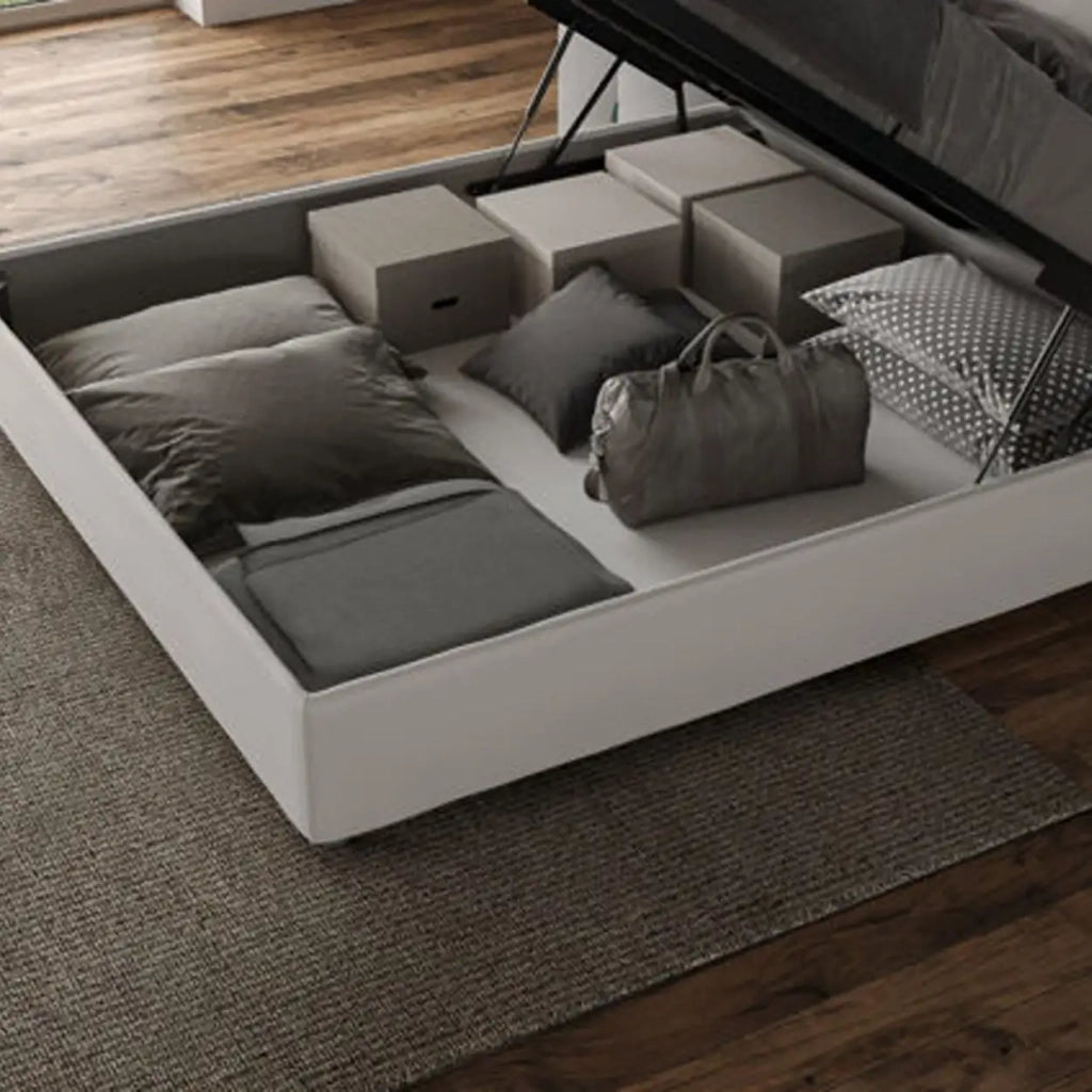 Letto matrimoniale francese contenitore imbottito 140x190 microfibra blu Appia
