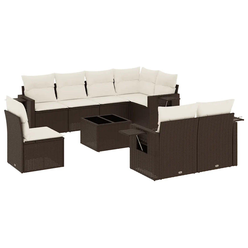 Set Divani da Giardino 9pz con Cuscini Marrone in Polyrattan 3252790