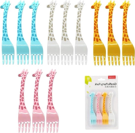 Set di Spazzole e Forchette per Bambini - Set di Forchette e Spazzole per Pranzo, Festa, Tè della Merenda - Forchette per Frutta - Forchette in Plastica - Festa di Compleanno - Tema Giraffa