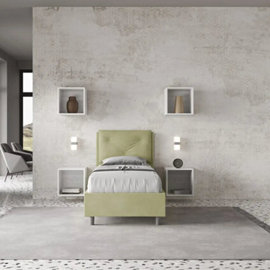 Letto singolo senza rete imbottito 80x210 microfibra tè verde Appia