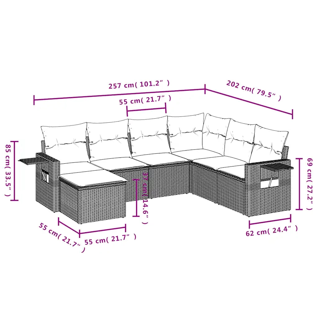 Set Divani da Giardino 7 pz con Cuscini Nero in Polyrattan 3220496
