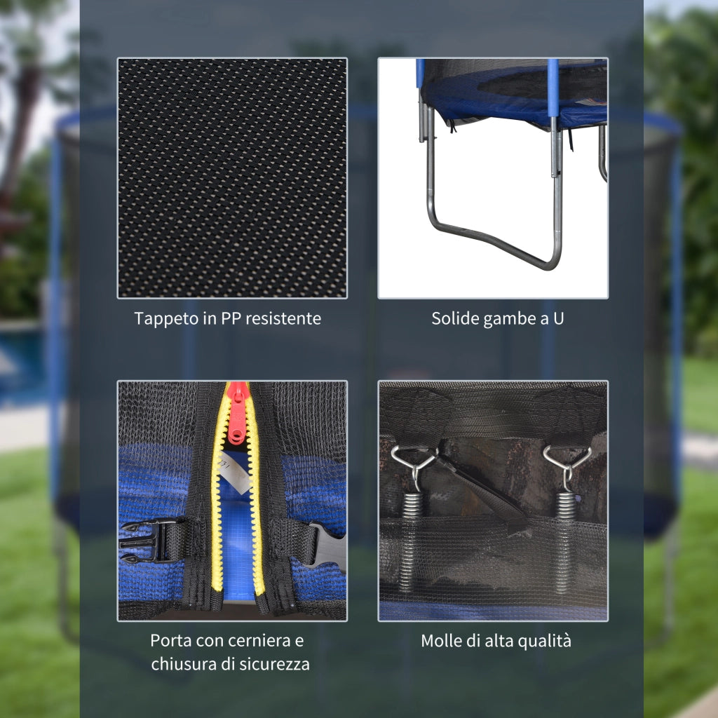 EasyComfort Trampolino Elastico da Esterno, Tappeto Elastico per Adulti da Giardino con Rete di Sicurezza e Bordo Imbottito, Giochi da Giardino e Casa, Ø244x240cm, Blu e Nero