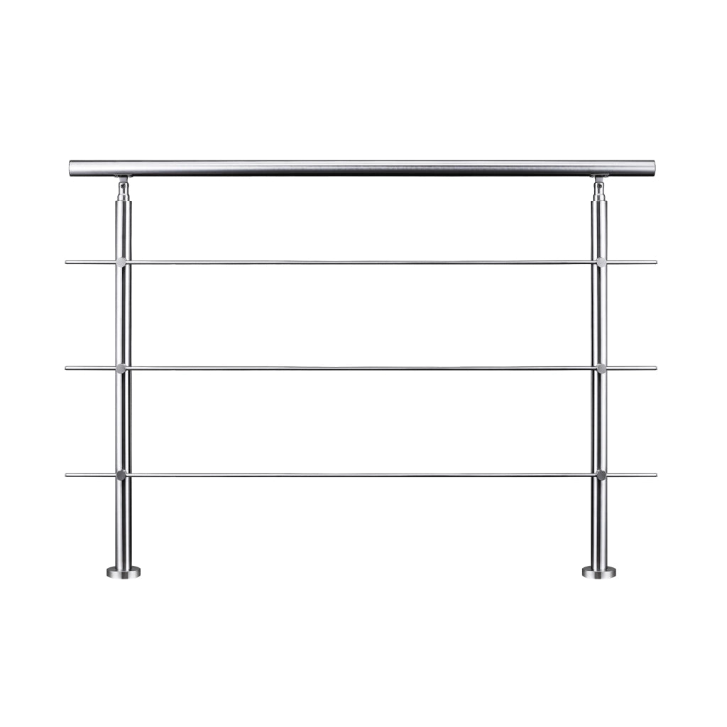 Ringhiera Balaustra Corrimano in acciaio inox spazzolato 180x106cm per interni ed esterni 3 barre trasversali