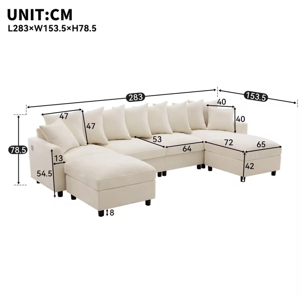 Divano angolare modulare 6 posti - con 10 cuscini e moduli flessibili - in chenille beige