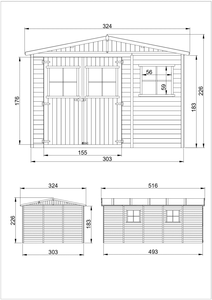 TIMBELA M337 Casa da giardino in legno naturale A226x516x324 cm/15 m²
