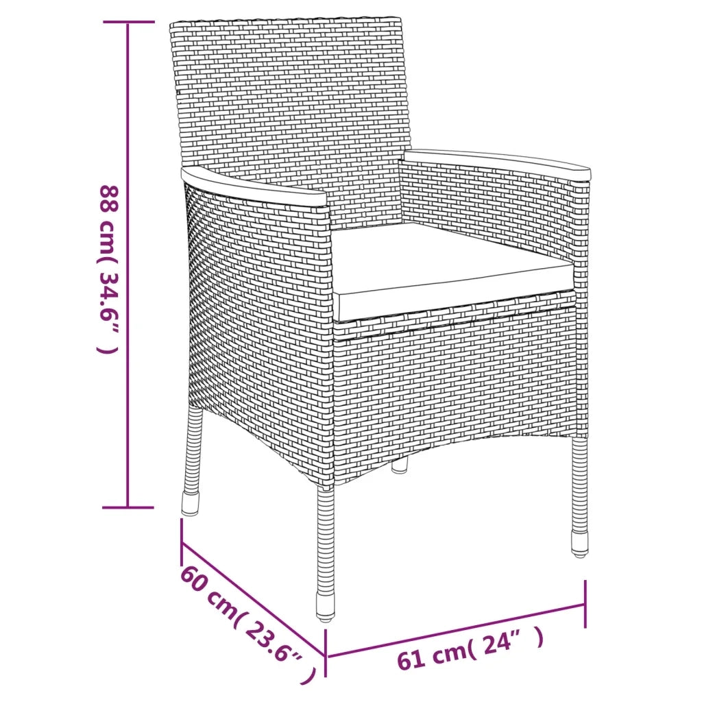 Set Bistrò da Giardino 3 pz con Cuscini in Polyrattan Grigio 3187424