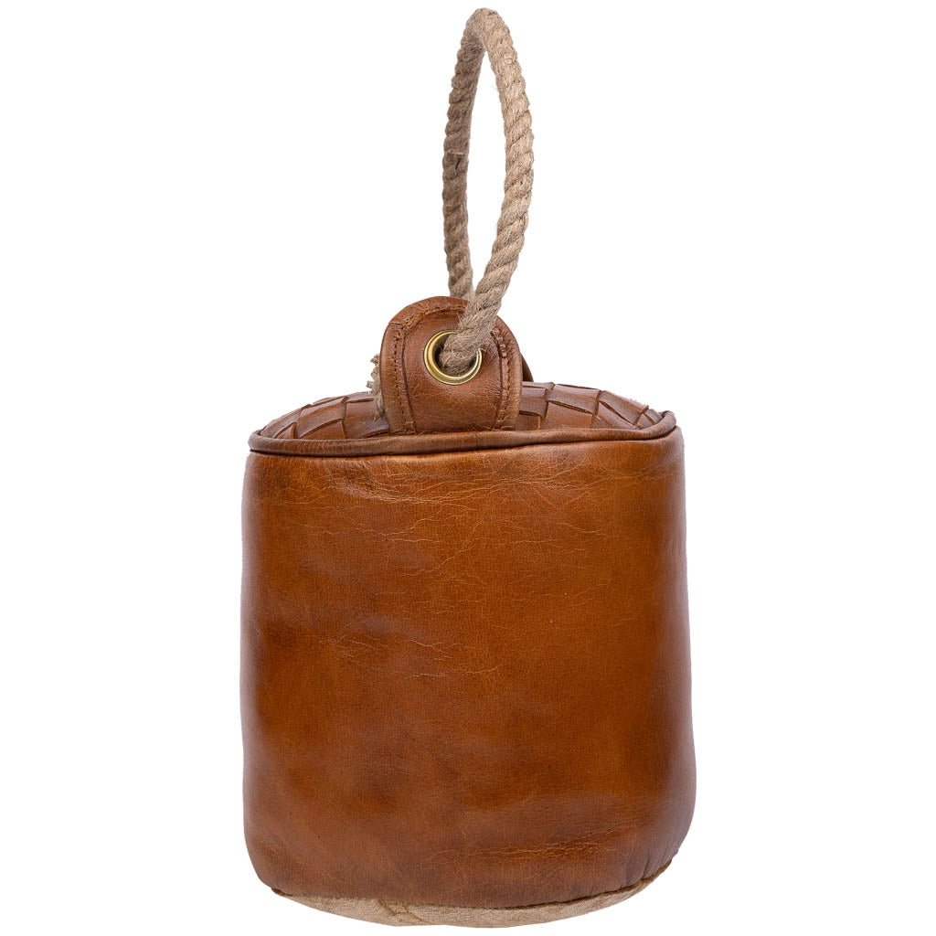 Fermaporta in pelle e corda marrone 20x20x20h cm
