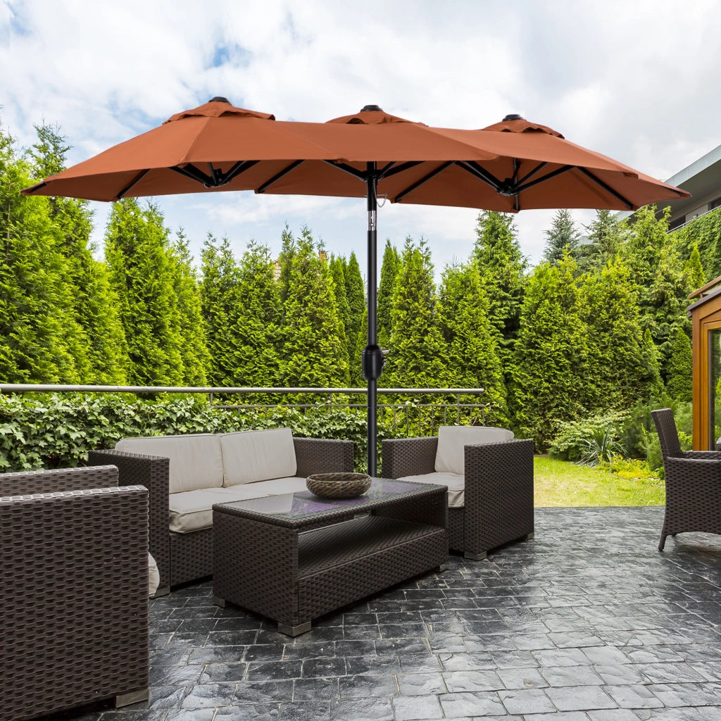 EasyComfort Ombrellone da Giardino Doppio Inclinabile con Apertura a Manovella, 295x152x222cm, Rosso